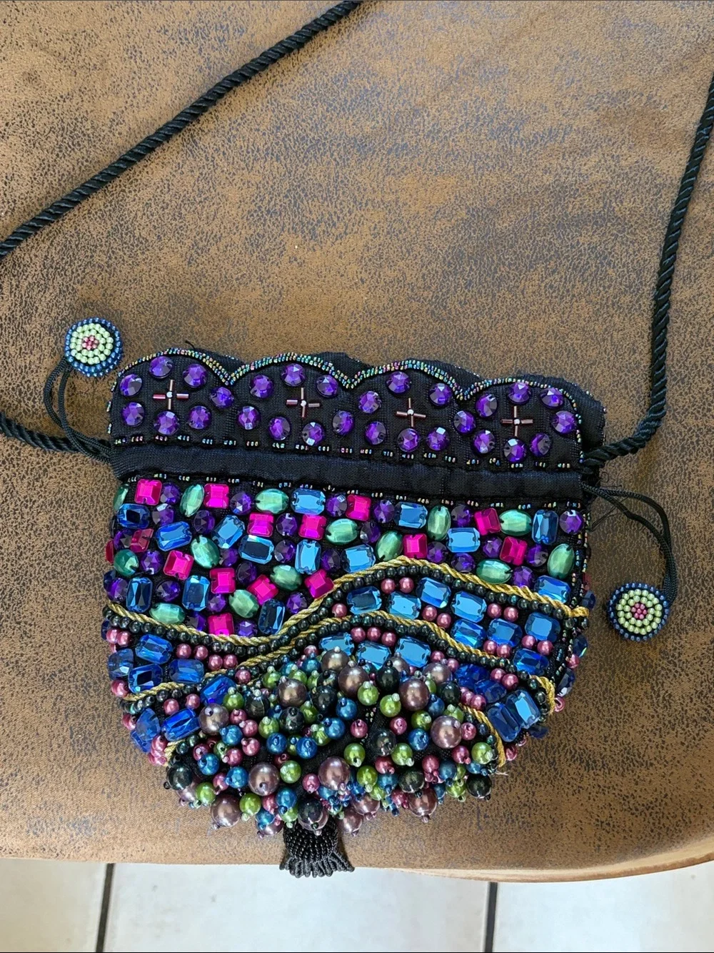 Chico’s Beaded Multicolor Drawstring Crossbody Bag -